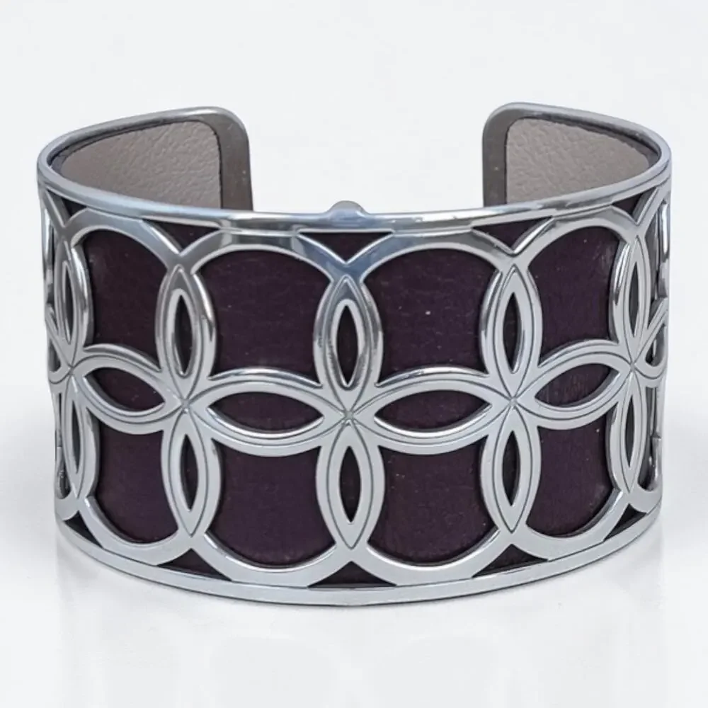 Brighton Christo NYC Wide Cuff Bracelet Reversible Leather Silver Plated